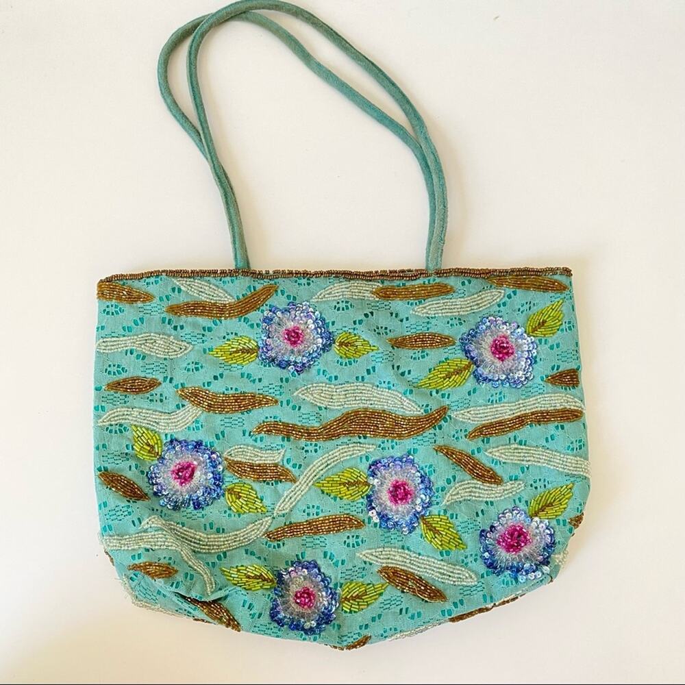 Christian Livingston Collection Beaded Sequin Lace Purse Handbag Blue